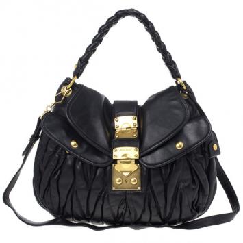 Pre Owned Miu Miu Black Coffer Matelasse Leather Hobo