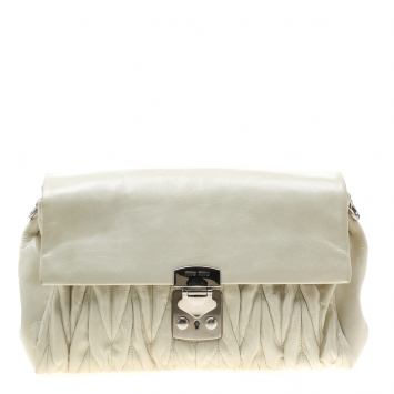 Pre Owned Miu Miu Off-White Matelasse Lux Leather Shoulder Bag