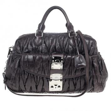 Pre Owned Miu Miu Graphite Matelasse Leather Tote