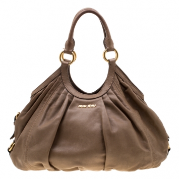Pre Owned Miu Miu Brown Leather Vitello Sport Hobo Bag  