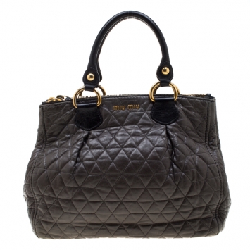 Pre Owned Miu Miu Dark Grey/Black Quilted Leather Double Zip Tote
