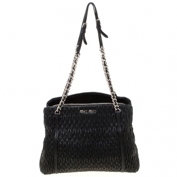 Pre Owned Miu Miu Black Matelasse Nappa Leather Shoulder Bag 