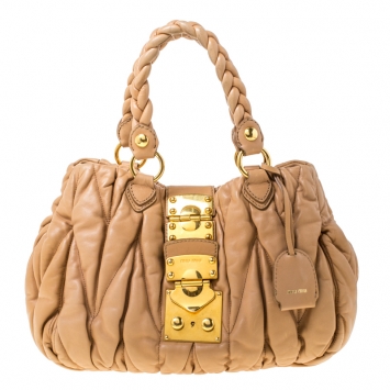 Pre Owned Miu Miu Beige Matelasse Leather Shopper Tote