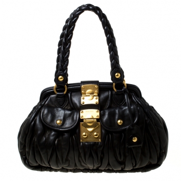 Pre Owned Miu Miu Black Matelasse Lux Leather Bauletto Satchel