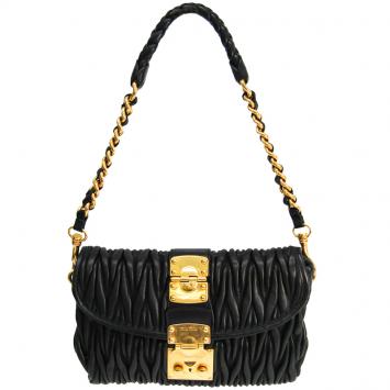 Pre Owned Miu Miu Black Matelasse Leather Shoulder Bag 