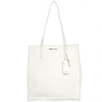 Pre Owned Miu Miu White Leather Madras Tote Bag