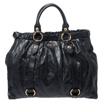 Pre Owned Miu Miu Black Lux Leather Vitello Satchel