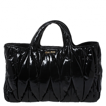 Pre Owned Miu Miu Black Patent Matelasse  Leather Convertble Tote