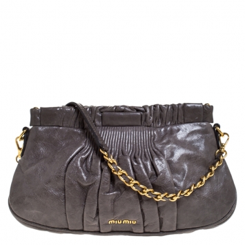 Pre Owned Miu Miu Grey Matelasse Leather Shoulder Bag