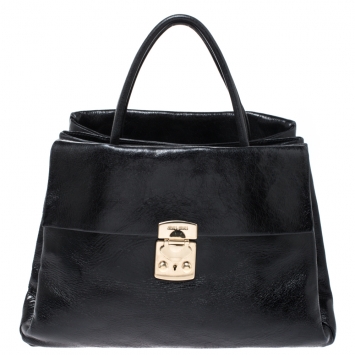 Pre Owned Miu Miu Black Glossy Leather Top Handle Bag