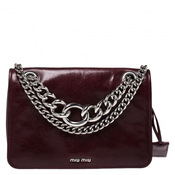Pre Owned Miu Miu Burgundy Cracked Leather Medium Club Shoulder Bag