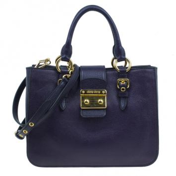 Pre Owned Miu Miu Purple Leather Madras Bag