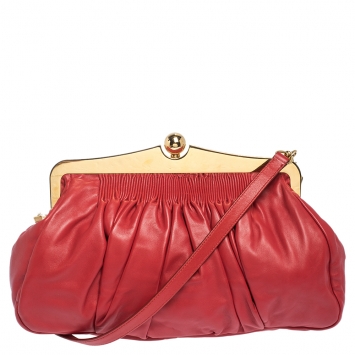 Pre Owned Miu Miu Red Matelasse Leather Frame Clutch
