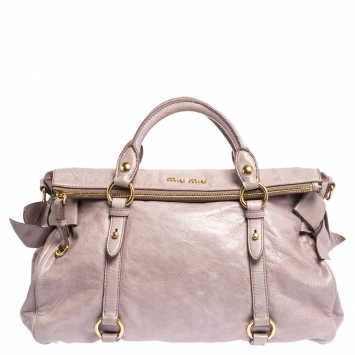 Pre Owned Miu Miu Pale Pink Vitello Leather Bow Satchel