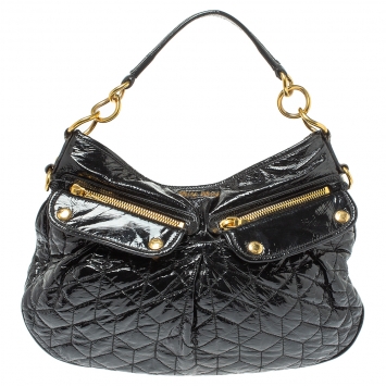 Pre Owned Miu Miu Black Quilted Patent Leather Shoulder Bag