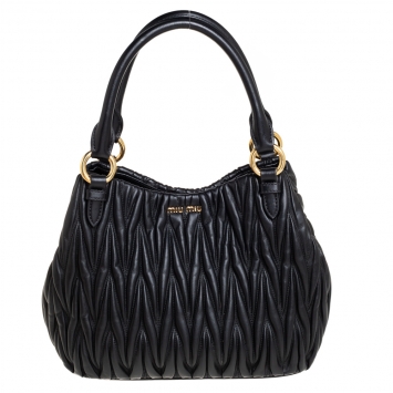 Pre Owned Miu Miu Black Matelasse Leather Tote