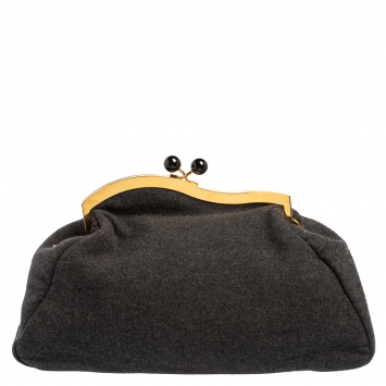 Pre Owned Miu Miu Grey Wool Felt Oversized Clutch