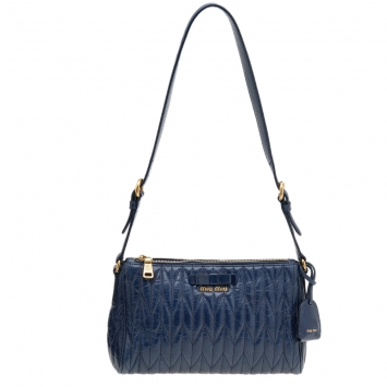 Pre Owned Miu Miu Blue Matelassé Leather Top Zip Shoulder Bag