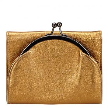 Pre Owned Miu Miu Gold Metallic Leather Coin Purse Wallet