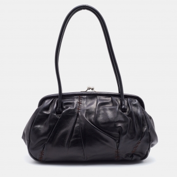 Pre Owned Miu Miu Black Leather Kisslock Frame Satchel