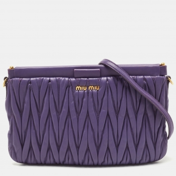 Pre Owned Miu Miu Purple Matelassé Leather Frame Clutch Bag