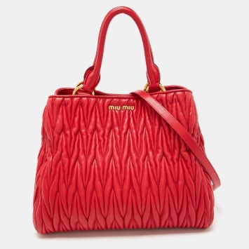 Pre Owned Miu Miu Red Matelasse Leather Tote