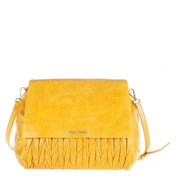 Pre Owned Miu Miu Yellow Matelasse Lux Leather Chain Flap Bag