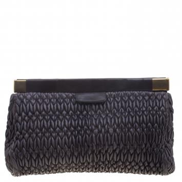 Pre Owned Miu Miu Dark Grey Matelasse Leather Frame Clutch