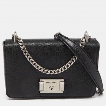 Pre Owned Miu Miu Black Madras Leather Flap Crossbody Bag