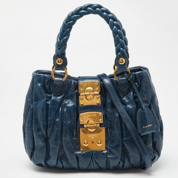Pre Owned Miu Miu Blue Matelassé Leather Hobo with Wallet