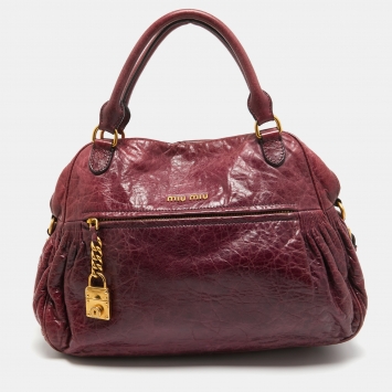 Pre Owned Miu Miu Purple Leather Lily Distressed Satchel