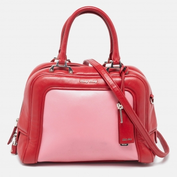 Pre Owned Miu Miu Red/Pink Leather Zip Bag