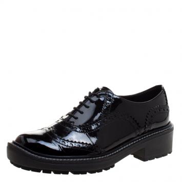 Pre Owned Miu Miu Black Patent Brogue Leather Oxfords Size 38.5