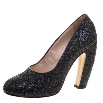 Pre Owned Miu Miu Black Glitter Pumps Size 40
