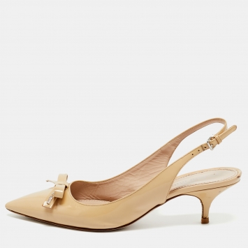 Pre Owned Miu Miu Beige Patent Leather Slingback Pumps Size 38