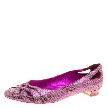 Pre Owned Miu Miu Hot Pink Glitters Ballet Flats Size 38
