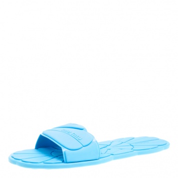 Pre Owned Miu Miu Blue Rubber Wavy Slippers Size 38