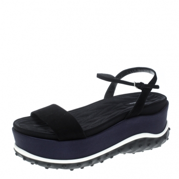 Pre Owned Miu Miu Black Suede Ankle Strap Platform Sandals Size 38.5