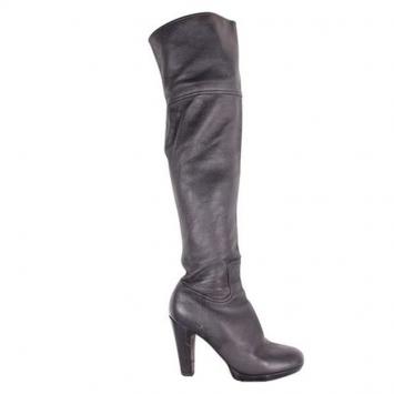 Pre Owned Miu Miu Black Leather Thigh High Boots Size 39