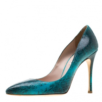 Pre Owned Miu Miu Two Tone Python Embossed Leather Pointed Toe Pumps Size 39.5