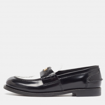 Pre Owned Miu Miu Black/White Patent Leather Coin Penny Loafers Size 39