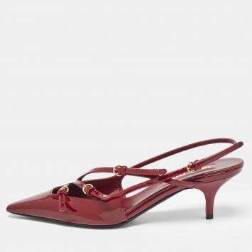 Pre Owned Miu Miu Burgundy Patent Slingback Pumps Size 37.5