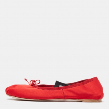 Pre Owned Miu Miu Red Satin Ballet Flats Size 39.5