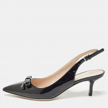 Pre Owned Miu Miu Black Patent Leather Bow Slingback Pumps Size 38.5