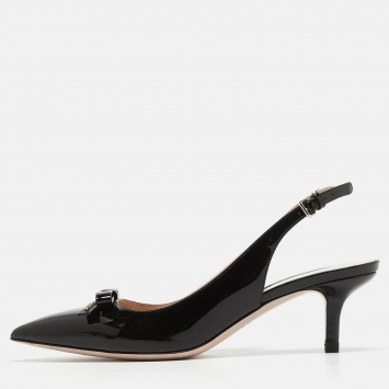 Pre Owned Miu Miu Black Patent Leather Bow Slingback Pumps Size 38.5