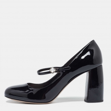 Pre Owned Miu Miu Black Patent Leather Mary Jane Block Heel Pumps Size 39