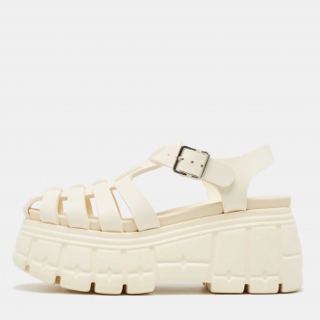 Pre Owned Miu Miu Cream Rubber Soft Cage Platform Sandals Size 37