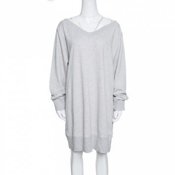 Pre Owned MM6 Maison Margiela Grey Melange Terry Cold Shoulder Oversized Sweatshirt Dress S