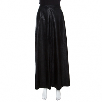 Pre Owned MM6 Maison Margiela Black Faux Leather A Line Maxi Skirt M