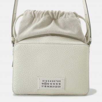 Pre Owned Maison Margiela Maison Margiela 5AC White Leather Canvas Medium Camera Shoulder Bag 